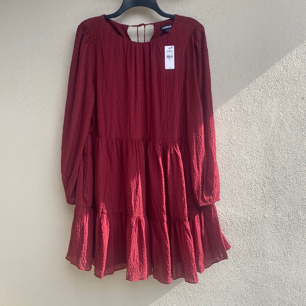 EXPRESS Casual Crew Neck Long Sleeve Mini Tunic Shift Dress NWT - Picture 2 of 6